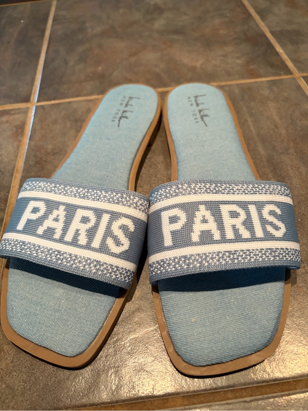 Nicole Miller Light Blue 'PARIS' Slide Sandals - Women
